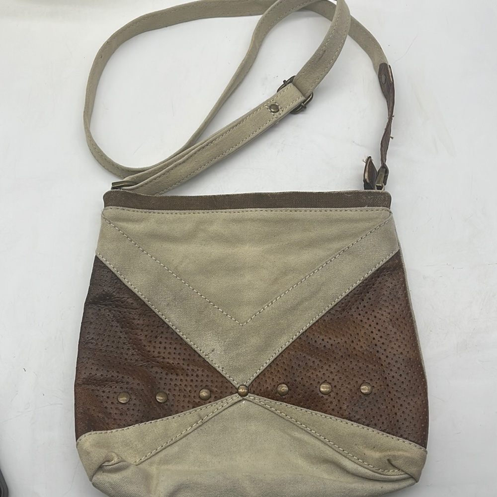Mona B Canvas Leather Upcycled Crossbody Bag. MCB3601